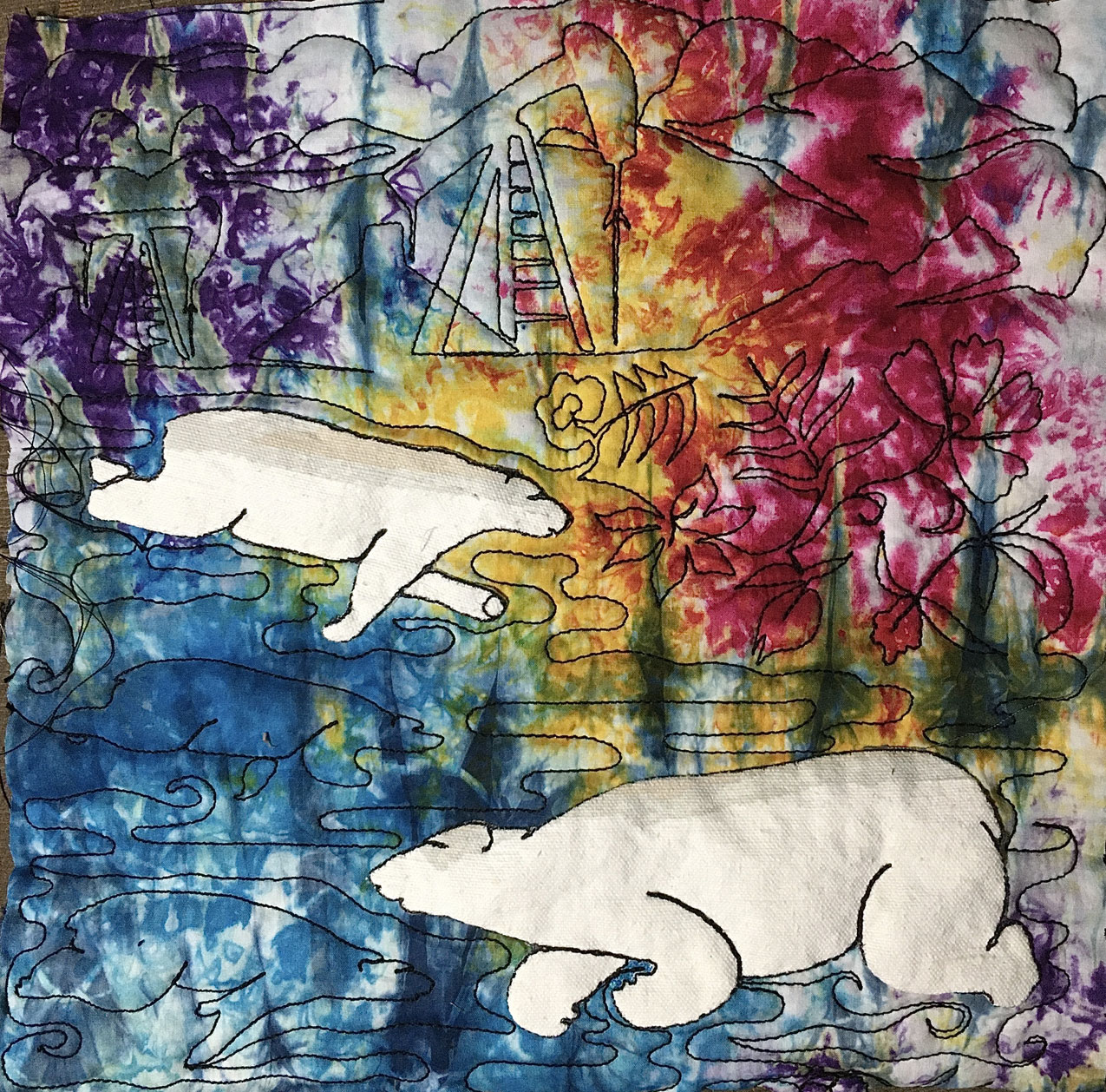 Gallery 7 - polar bears swim in tropical waters under oil-drilling rigs